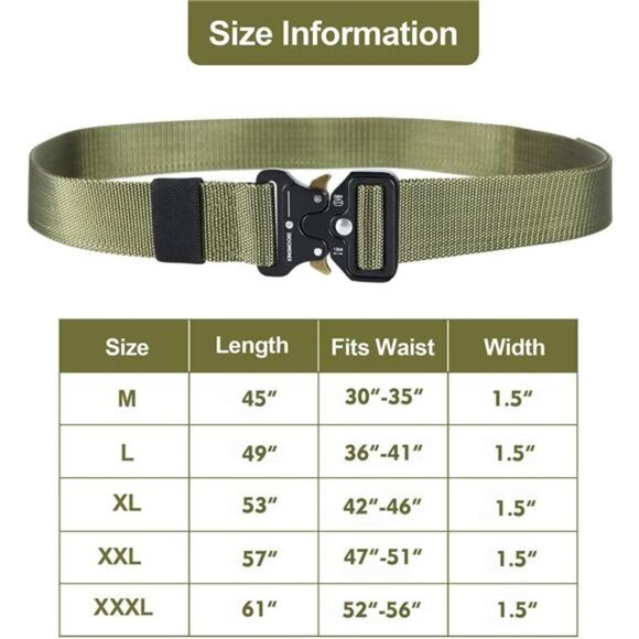 Men's Tactical Belt Heavy Duty Webbing Belt Adjustable Military Style Nylon Belt - Picture 4 of 7